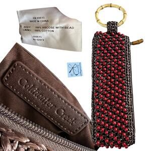 Coldwater Creek Elongated Beaded Woven Resortwear Clutch Wristlet Purse